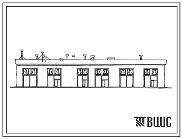 Фасады Типовой проект 503-187с Гараж на 25 автомобилей с воздушным обогревом двигателей автомобилей на открытой стоянке. Для строительства в районах сейсмичностью 7, 8, 9 баллов