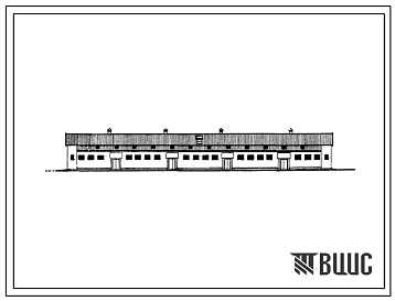 Фасады Типовой проект 801-163, тип 1 Здание на 228 голов молодняка беспривязного содержания с нормированным кормлением в здании. Для строительства в районах с расчетной наружной температурой -25, -30 и -40 0С.