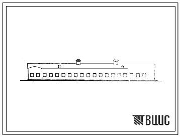 Фасады Типовой проект 801-196 Здание на 130 голов молодняка крупного рогатого скота привязанного содержания. Для строительства в районах с расчетной наружной температурой -25, -30 и -40 0С.