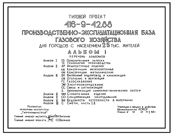 Состав Типовой проект 416-9-42.88 Производственно-эксплуатационная база газового хозяйства для городов с населением 25 тыс.жителей.