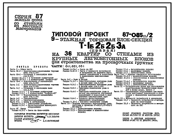 Состав Типовой проект 87-085п/2 Блок-секция  торцовая правая 9-этажная 36-квартирная Т-1Б-2Б-2Б-3А