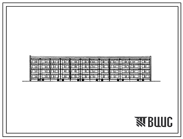 Фасады Типовой проект 1Уз-500ТСП-8 Крупнопанельный четырехэтажный шестисекционный дом на 48 квартир (однокомнатных 2Б-24, трехкомнатных 3Б-24) с шагом поперечных стен 2,7 и 3,3 м для строительства в 4А климатическом подрайоне Туркменской ССР сейсмичностью 9 балл