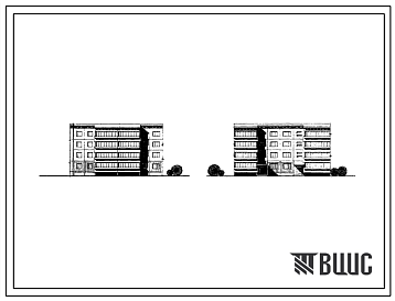 Фасады Типовой проект 76-07СП/1 Четырехэтажная блок-секция на 16 квартир (3Б.2Б-2Б.3Б) поворотная левая.