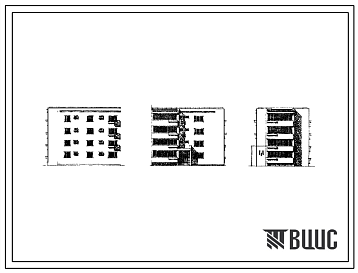 Фасады Типовой проект 77-034СП/1 Блок-секция четырехэтажного дома на 8 квартир торцовая левая (двухкомнатных 2Б-4; трехкомнатных 3А-4).