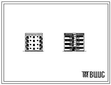 Фасады Типовой проект 77-033СП/1 Блок-секция четырехэтажного дома на 8 квартир (двухкомнатных 2Б-4; трехкомнатных 3А-4).