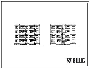 Фасады Типовой проект 121-012/1 Четырехэтажная блок-секция рядовая на 12 квартир (двухкомнатных 2А-4, 2Б-8). Для строительства во 2В климатическом подрайоне Белорусской ССР