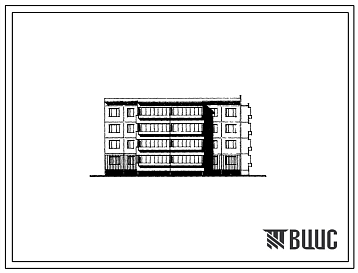 Фасады Типовой проект 76-058сп/1 Четырехэтажная блок-секция торцевая правая на 20 квартир (однокомнатных 1Б-8, двухкомнатных 2Б-8, трехкомнатных 3Б-4). Для строительства в 4А и 4Г климатических подрайонах сейсмичностью 7 баллов, на грунтах 2 типа просадочности