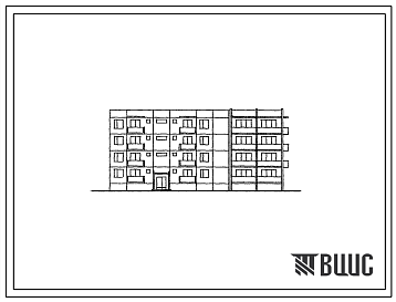 Фасады Типовой проект 127-040с/1 Четырехэтажная блок-секция крупнопанельная  угловая правая на 20 квартир (однокомнатных 1Б-8, четырехкомнатных: тип 1-4Б-8, тип 2-4Б-4).  Для строительства в 4В климатическом подрайоне Грузинской ССР сейсмичностью 7 баллов