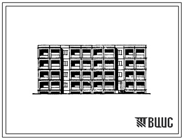 Фасады Типовой проект ТДСК-71А/77-06сп/1 Блок-секция четырехэтажная 16-квартирная рядовая со сквозным проходом (трехкомнатных 3Б — 9, четырехкомнатных 4Б — 7).