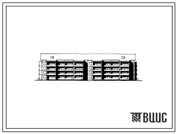 Фасады Типовой проект 111-83-33/1 Дом четырехэтажный четырехсекционный 48-квартирный крупнопанельный (однокомнатных 1Б — 16, двухкомнатных 2А — 4, 2Б — 16, трехкомнатных 3А — 12).