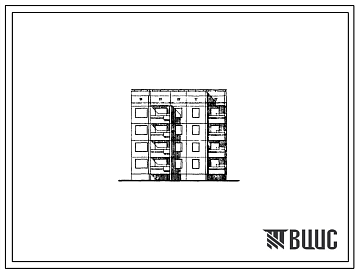 Фасады Типовой проект 94-067/1 Блок-секция четырехэтажная 16-квартирная торцовая правая (однокомнатных 1Б — 12, двухкомнатных 2Б — 4). Для строительства во II и III климатических районах Украинской ССР.