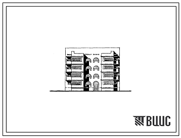 Фасады Типовой проект 155-023с.86 Четырехэтажная блок-секция рядовая с торцевыми окончаниями на 8 квартир. Со стенами из кирпича