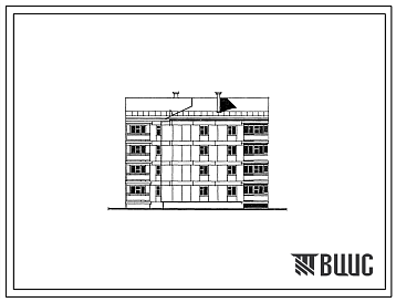 Фасады Типовой проект 24-0175.83 4-этажная 16-квартирная рядовая правая с уступом блок-секция. Для строительства во 2 и 3 климатических районах.