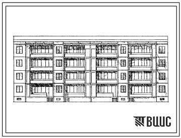 Фасады Типовой проект 76-057сп/1 4-этажная 16-квартирная рядовая с торцевым окончанием блок-секция 5Б.4Б-4Б.5Б
