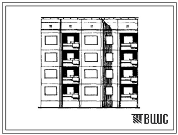 Фасады Типовой проект 94-065/1 Блок-секция 4-этажная 12-квартирная рядовая левая с торцевыми окончаниями 1Б-2Б-3Б