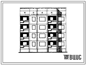 Фасады Типовой проект 94-068/1 Блок-секция 4-этажная 12-квартирная рядовая правая с торцевыми окончаниями 1Б-2Б-3Б