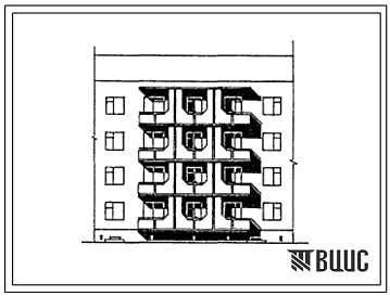 Фасады Типовой проект 175-01с.13.87 Блок-секция 4-этажная 12-квартирная 2Б.2Б.2Б рядовая с торцовыми окончаниями для Киргизской ССР