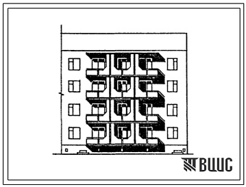 Фасады Типовой проект 175-04с.13.87 Блок-секция 4-этажная 12-квартирная 3Б.2Б.1Б торцовая правая для Киргизской ССР