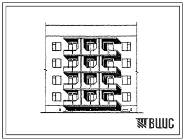Фасады Типовой проект 175-021с.13.87 Блок-секция 4-этажная 8-квартирная 5Б.2Б рядовая с торцовыми окончаниями для Киргизской ССР
