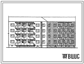 Фасады Типовой проект 175-022с.13.87 Блок-секция 4-этажная 16-квартирная 4Б.4Б-4Б.4Б поворотная обратная  для Киргизской ССР
