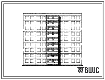 Фасады Типовой проект 82-03 Девятиэтажная блок-секция рядовая на 54 квартиры (однокомнатных 1А-18; двухкомнатных 2Б-18; трехкомнатных 3А-18)