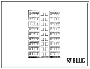 Фасады Типовой проект 82-04 Девятиэтажная блок-секция рядовая на 36 квартир (однокомнатных 1Б-18; двухкомнатных 2Б-18)