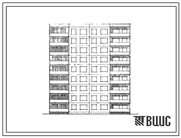 Фасады Типовой проект 82-05 Девятиэтажная блок-секция торцевая левая на 36 квартир (двухкомнатных 2Б-19; трехкомнатных 3А-8; четырехкомнатных 4А-9)