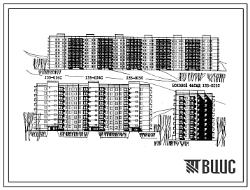 Фасады Типовой проект 111-135-13с Девятиэтажный шестисекционный дом г 216 квартир (однокомнатных 1Б-20; двухкомнатных 2Б-106; трехкомнатных 3А-40, 3Б-50), с шагом поперечных стен 3,0 и 6,3 м, для строительства в 1В и 1Д климатических подрайонах сейсмичностью 7 и