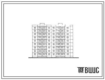 Фасады Типовой проект 127-019с Девятиэтажная торцевая блок-секция правая на 36 квартир (двухкомнатных 2Б-9; трехкомнатных 3Б-9; четырехкомнатных 4Б-9; пятикомнатных 5Б-9) с шагом поперечных стен 3,0 и 4,8 м, для строительства в 4Б климатическом подрайоне Грузинс