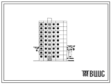 Фасады Типовой проект 1-464АС-082 Девятиэтажная торцевая блок-секция правая на 27 квартир (двухкомнатных 2Б-18, трехкомнатных 3Б-9). Для строительства в 4 климатическом районе Грузинской ССР сейсмичностью 7 баллов