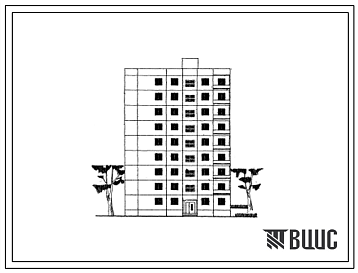 Фасады Типовой проект 1-464АС-083 Девятиэтажная блок-секция торцевая левая на 27 квартир (двухкомнатных 2Б-18, трехкомнатных 3Б-9). Для строительства в 4 климатическом районе Грузинской ССР сейсмичностью 7 баллов