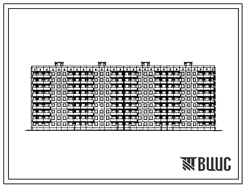 Фасады Типовой проект 111-94-2/73 Девятиэтажный четырехсекционный крупнопанельный жилой дом на 144 квартиры (однокомнатных 1Б-36, двухкомнатных 2Б-36, трехкомнатных 3А-36, трехкомнатных 3Б-18, пятикомнатных 5Б-18) с шагом поперечных стен 2,7 и 3,3 м, для строите