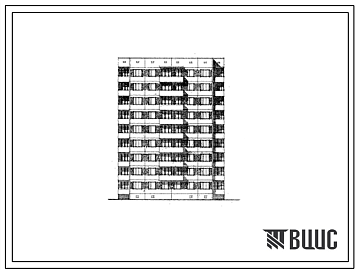 Фасады Типовой проект 93-07 Девятиэтажная 36-квартирная рядовая-торцевая блок-секция (двухкомнатных 2Б-18, трехкомнатных 3Б-18). Для строительства во 2А климатическом подрайоне г,Мурманска.