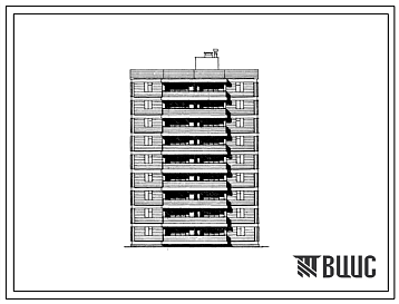Фасады Типовой проект 111-014с Блок-секция лучевая правая на 27 квартир каркасно-панельных девятиэтажных жилых домов.