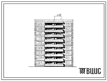 Фасады Типовой проект 111-015с Блок-секция лучевая левая на 27 квартир каркасно-панельных девятиэтажных жилых домов.