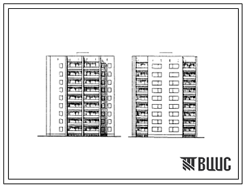 Фасады Типовой проект 86-017/1 Девятиэтажная 45-квартирная блок-секция угловая (однокомнатных 1Б-9; двухкомнатных 2Б-10; трехкомнатных 3Б-17; четырехкомнатных 4Б-9).