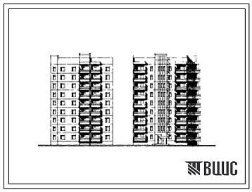 Фасады Типовой проект 135-082с Блок-секция девятиэтажная 18-квартирная поворотная обратная с торцовым окончанием (двухкомнатных 2Б-9; четырехкомнатных 4Б-9).