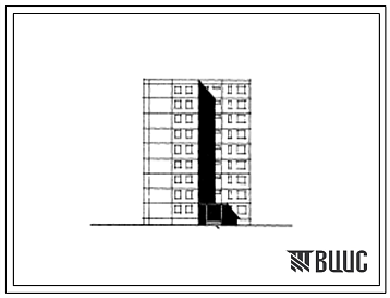 Фасады Типовой проект 82-09/1 Девятиэтажная блок-секция торцевая правая с торцевым окончанием на 36 квартир (двухкомнатных 2Б-18, трехкомнатных 3А-9, четырехкомнатных 4А-9). Для строительства во 2В климатическом подрайоне