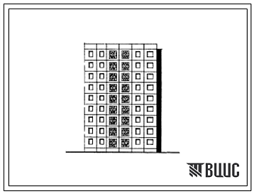 Фасады Типовой проект 105-020с Девятиэтажная блок-секция торцевая правая на 27 квартир (однокомнатных 1Б-9, двухкомнатных 2Б-9, четырехкомнатных 4Б-9). Для строительства в районах сейсмичностью 8 баллов