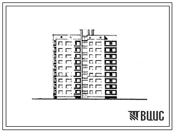 Фасады Типовой проект 89-05/1 Девятиэтажная блок-секция торцевая левая на 36 квартир (двухкомнатных 2Б-19, трехкомнатных 3Б-17). Для строительства во 2В климатическом подрайоне Белорусской ССР