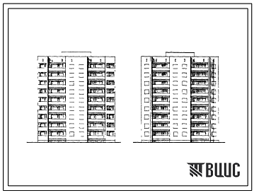 Фасады Типовой проект 85-012 9-этажная блок-секция на 36 квартир (двухкомнатных 2Б-18, трехкомнатных 3Б-18) для строительства в 1В, 2Б, 2В, 3А, 3В климатических подрайонах.