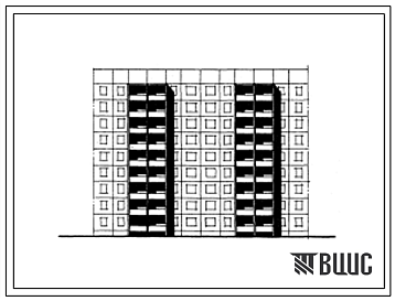 Фасады Типовой проект 105-028с/1 Девятиэтажная блок-секция рядовая с торцевыми окончаниями на 54 квартиры (двухкомнатных 2Б-36, трехкомнатных 3Б-18). Для строительства в 3 климатическом районе Киргизской ССР сейсмичностью 8 баллов