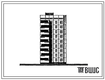 Фасады Типовой проект 76-073с/1 Девятиэтажная блок-секция торцевая правая на 27 квартир (однокомнатных 1Б-18, трехкомнатных 3А-9). Для строительства в 4А, 4Г климатических подрайонах Узбекской ССР сейсмичностью 8 баллов