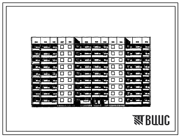 Фасады Типовой проект 92-035с/1.2 Девятиэтажная блок-секция рядовая торцевая на 70 квартир (двухкомнатных 2Б-52, трехкомнатных 3Б-18). Для строительства в 1В климатическом подрайоне, 2 и 3 климатических районах сейсмичностью 8 баллов