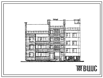 Фасады Типовой проект 89-046/1 Блок-секция трехэтажная девятиквартирная торцовая левая (однокомнатных IБ — 3, двухкомнатных 2Б — 3, четырехкомнатных 4Б — 3). Для строительства во IIВ климатическом подрайоне Белорусской ССР.
