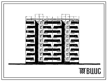 Фасады Типовой проект 76-068с/1 Блок-секция девятиэтажная 36-квартирная рядовая с летними помещениями по главному фасаду (трехкомнатных 3Б — 1, четырехкомнатных 4Б — 35). Для строительства в IVА и IVГ климатических подрайонах Узбекской ССР сейсмичностью 8 баллов