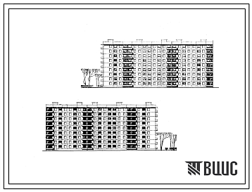 Фасады Типовой проект 111-157-4с/1 Девятиэтажный десятисекционный 180 квартирный жилой дом крупнопанельный . Для строительства в IVБ климатическом подрайоне Азербайджанской ССР.