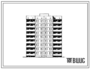 Фасады Типовой проект 96-065в.85 Девятиэтажная блок-секция рядовая торцевая на 36 квартир. Для строительства в 3В климатическом подрайоне Украинской ССР (г.Макеевка) на подрабатываемых территориях