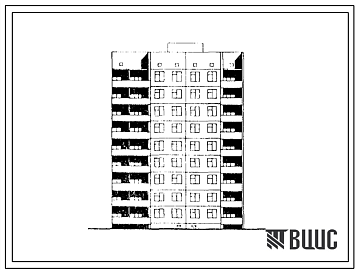 Фасады Типовой проект 96-067в.85 Девятиэтажная блок-секция поворотная торцевая правая на 36 квартир. Для строительства в 3В климатическом подрайоне Украинской ССР (г.Макеевка) на подрабатываемых территориях