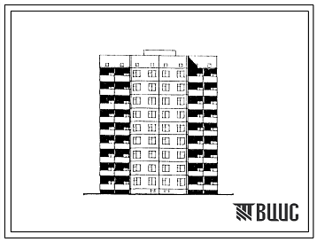 Фасады Типовой проект 96-068в.85 Девятиэтажная блок-секция торцевая на 54 квартиры. Для строительства в 3В климатическом подрайоне Украинской ССР (г.Макеевка) на подрабатываемых территориях